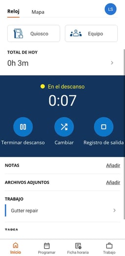 Record time in the ClockShark Mobile app (Español) 2