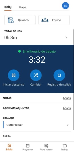 Record time in the ClockShark Mobile app (Español) 3
