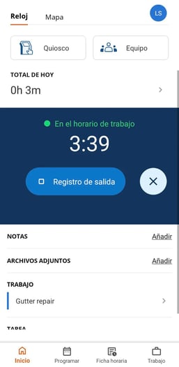 Record time in the ClockShark Mobile app (Español) 4
