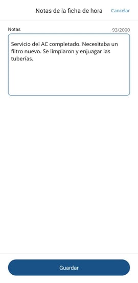 Record time in the ClockShark Mobile app (Español) 5