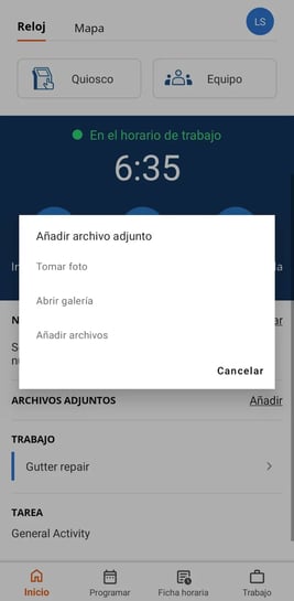 Record time in the ClockShark Mobile app (Español) 6