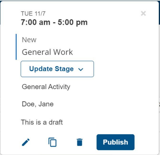 Clicked on a Draft Shift