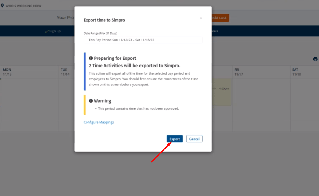 Exporting Time from ClockShark to Simpro