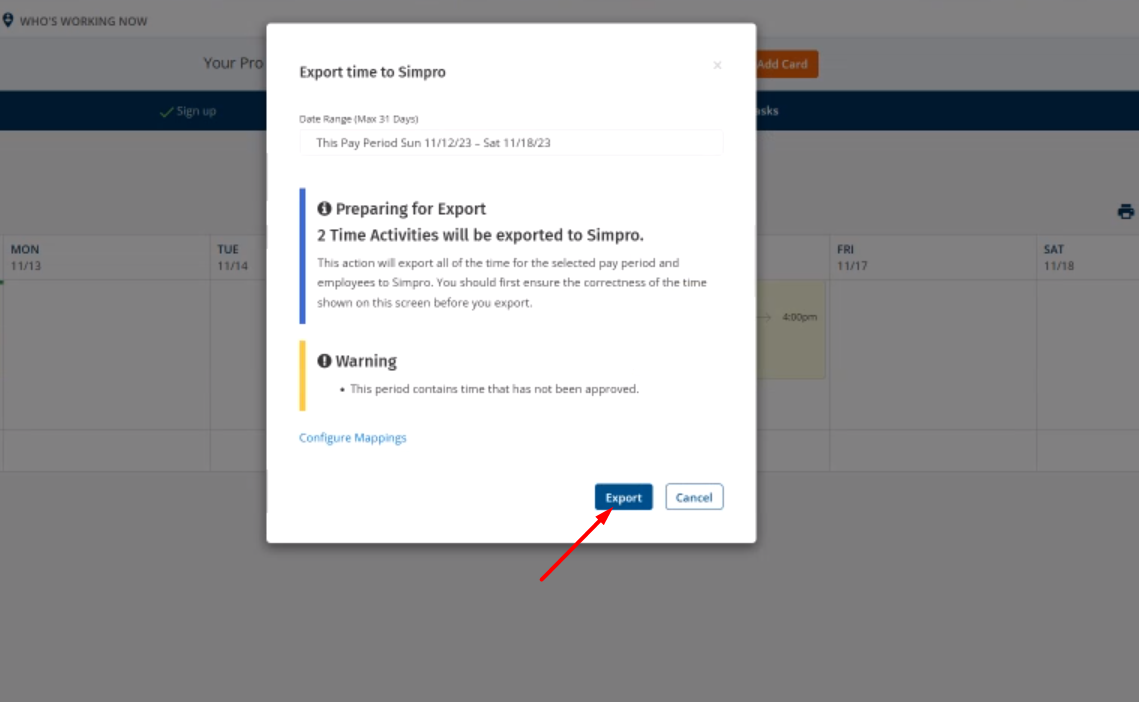 Exporting Time from ClockShark to Simpro