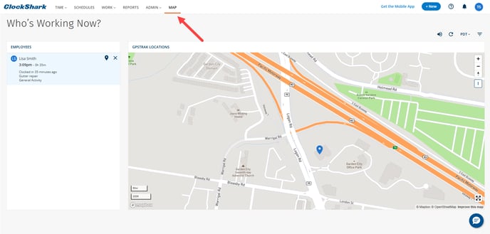 Using the Whos Working Now Screen Map